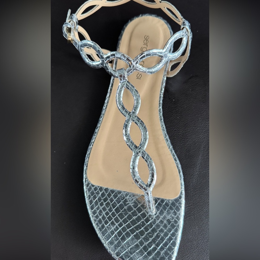 Sergio Rossi Silver Metallic T-Strap Sandals